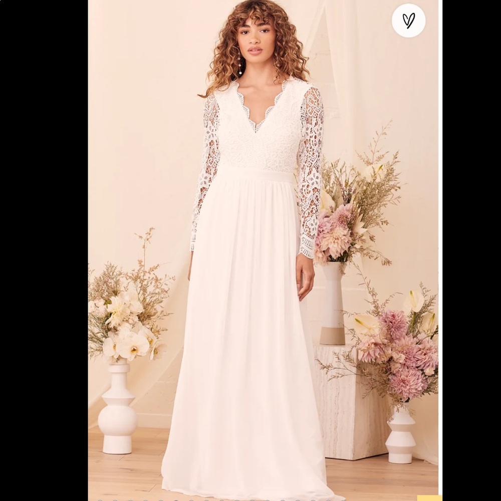 Lulu’s White Long Sleeve Lace Maxi Dress - Wedding
